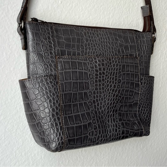 Patricia Nash Leather Croc Embossed Crossbody Bag Purse-Gray-Zipper-EUC-Classic - Picture 2 of 16